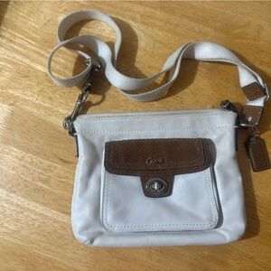 White and Brown Crossbody Coach Bag
